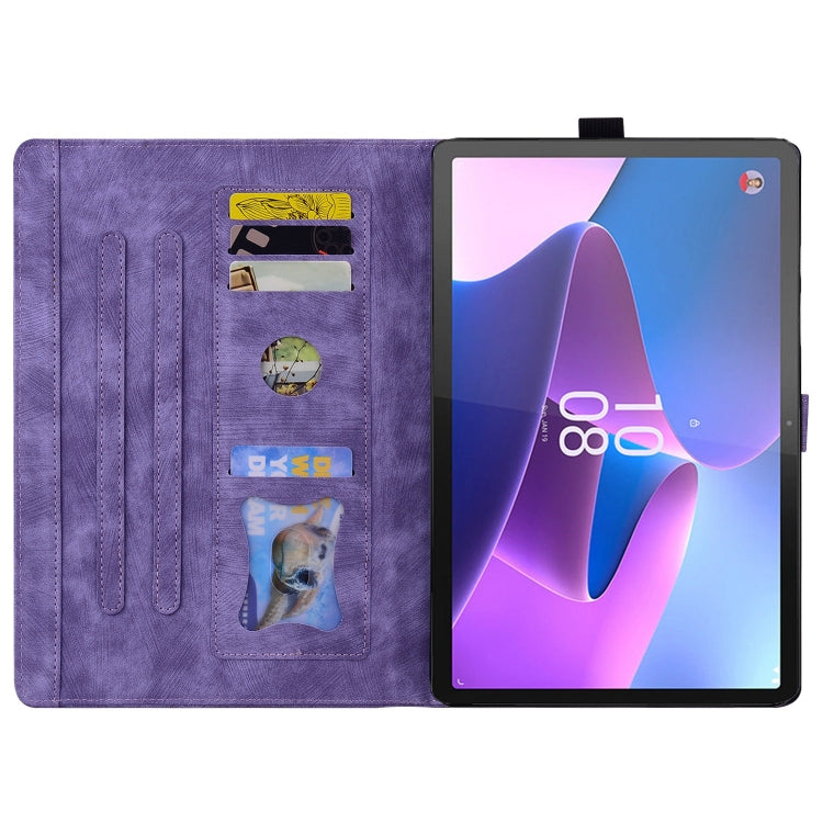For Lenovo Xiaoxin Pad Pro 2022 / P11 Pro 2 Cartoon Sakura Cat Embossed Leather Tablet Case(Purple)