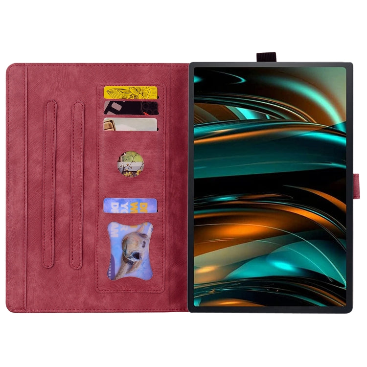For Lenovo Tab K11 Plus / M11 Plus Cartoon Sakura Cat Embossed Leather Tablet Case(Red)