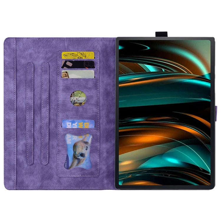 For Lenovo Xiaoxin Pad Pro 12.7 2025 Cartoon Sakura Cat Embossed Leather Tablet Case(Purple)
