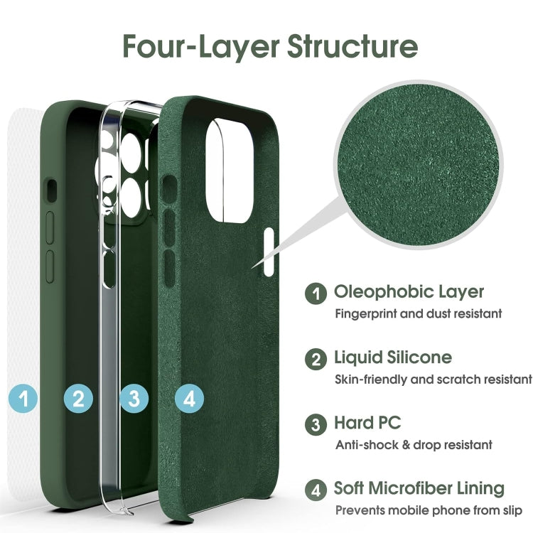 For iPhone 16 Pro Max Microfiber Liquid Silicone Shockproof Phone Case(Dark Green)