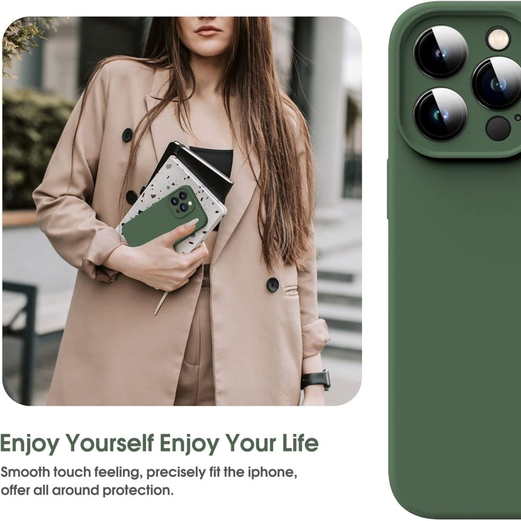 For iPhone 16 Pro Max Microfiber Liquid Silicone Shockproof Phone Case(Dark Green)