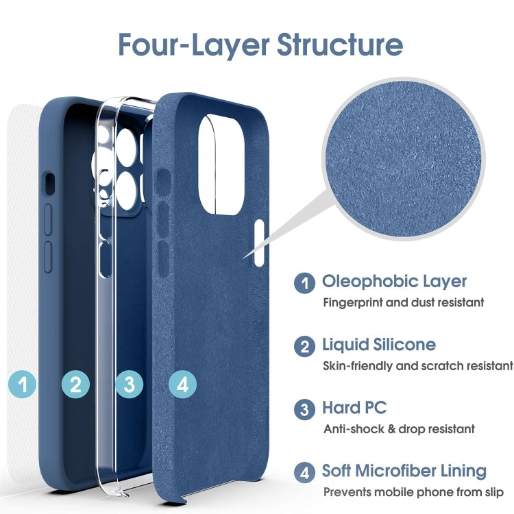 For iPhone 16 Pro Microfiber Liquid Silicone Shockproof Phone Case(Blue)
