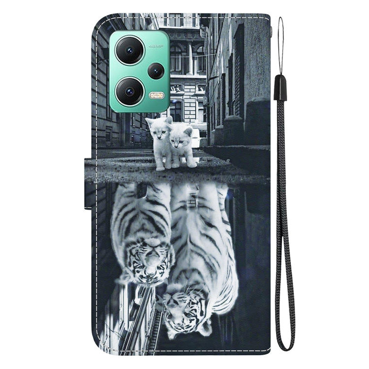 For Xiaomi Redmi Note 12 5G Crystal Texture Colored Drawing Leather Phone Case(Cat Tiger Reflection)