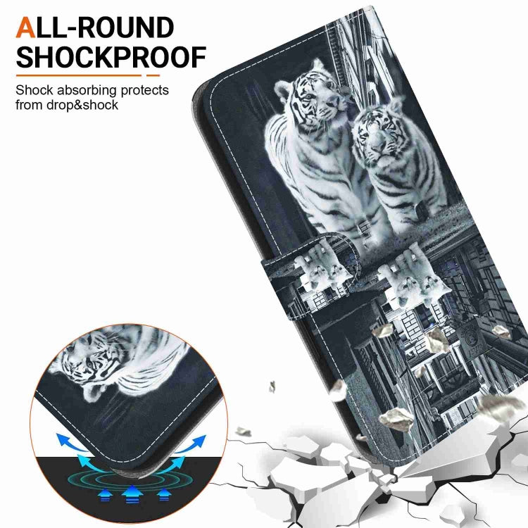 For Xiaomi Redmi Note 12 5G Crystal Texture Colored Drawing Leather Phone Case(Cat Tiger Reflection)
