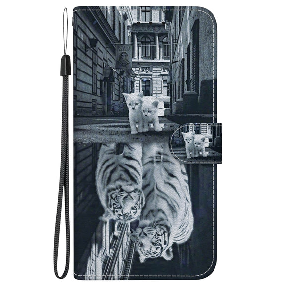 For OPPO Reno11 Pro 5G Global Crystal Texture Colored Drawing Leather Phone Case(Cat Tiger Reflection)