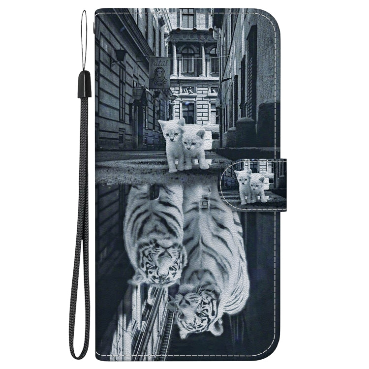 For OPPO Reno11 Pro 5G Global Crystal Texture Colored Drawing Leather Phone Case(Cat Tiger Reflection)