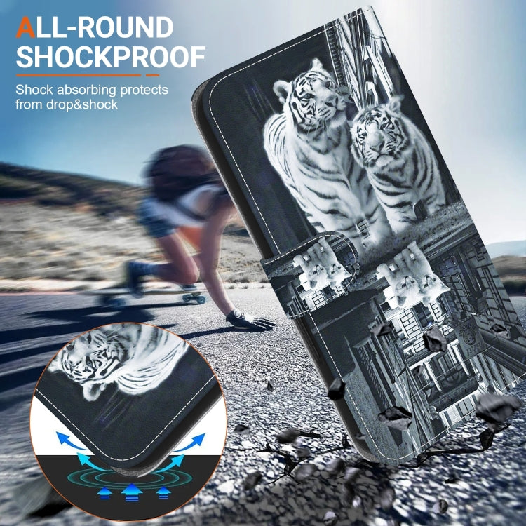 For OPPO Reno11 Pro 5G Global Crystal Texture Colored Drawing Leather Phone Case(Cat Tiger Reflection)