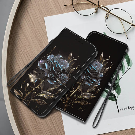 For Realme C67 4G Global Crystal Texture Colored Drawing Leather Phone Case(Black Rose)