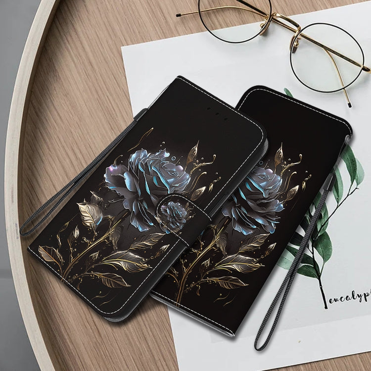 For Realme C67 4G Global Crystal Texture Colored Drawing Leather Phone Case(Black Rose)