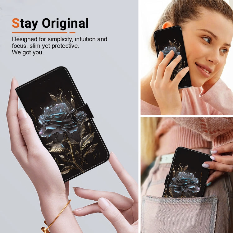 For Realme C67 4G Global Crystal Texture Colored Drawing Leather Phone Case(Black Rose)