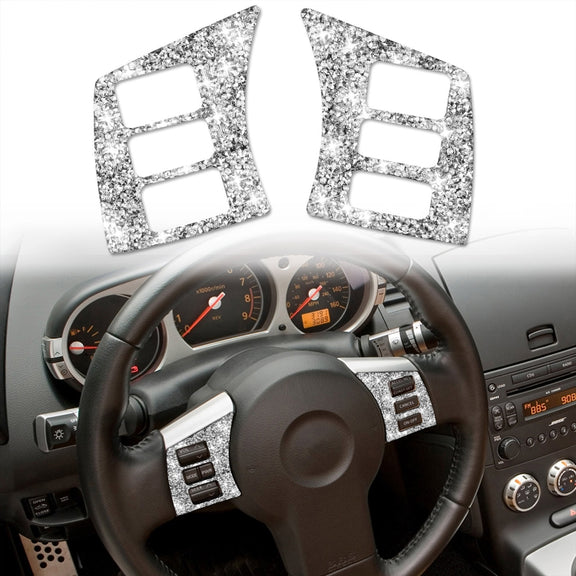 For Nissan 350Z 2003-2009 2pcs Car Steering Wheel Button Frame A Diamond Sticker,Left and Right Drive Universal
