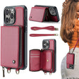 For iPhone 16 Pro JEEHOOD C22 Series Zipper Wallet Leather Phone Case with Dual Lanyard(Red) - free shipping - PMC TechLife - Order now!