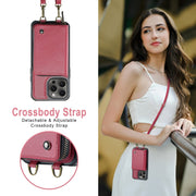 For iPhone 16 Pro JEEHOOD C22 Series Zipper Wallet Leather Phone Case with Dual Lanyard(Red)