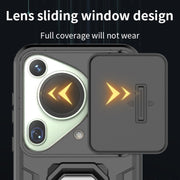 For Huawei Pura 70 Ultra Sliding Camshield TPU + PC Shockproof Phone Case with Holder(Black)
