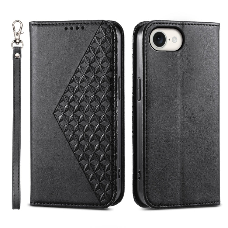For iPhone 16e Cubic Grid Calf Texture Magnetic Leather Phone Case(Black)