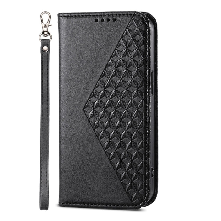 For iPhone 16e Cubic Grid Calf Texture Magnetic Leather Phone Case(Black)