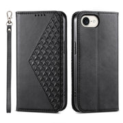 For iPhone 16e Cubic Grid Calf Texture Magnetic Leather Phone Case(Black)
