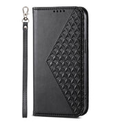 For iPhone 16e Cubic Grid Calf Texture Magnetic Leather Phone Case(Black)