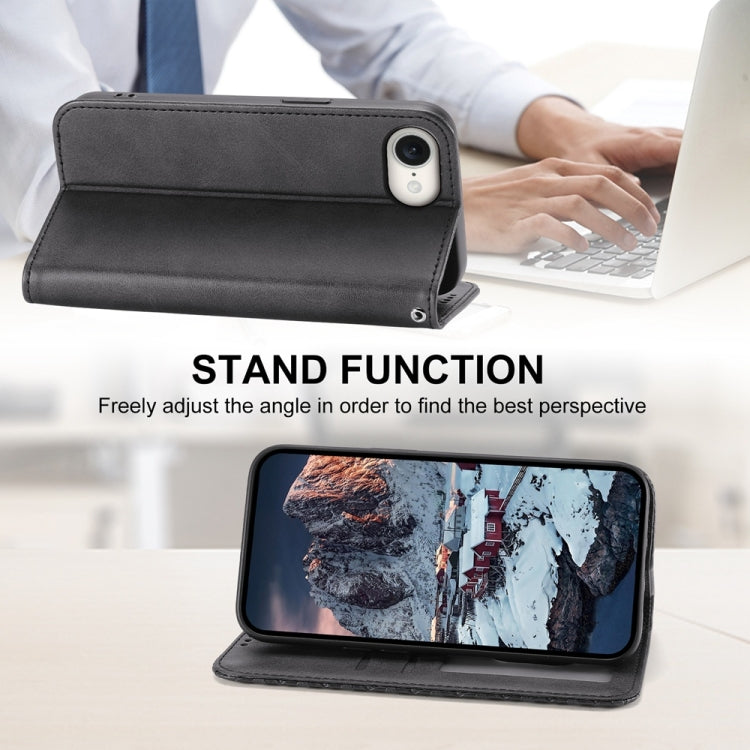 For iPhone 16e Cubic Grid Calf Texture Magnetic Leather Phone Case(Black)