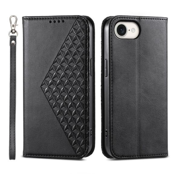 For iPhone 16e Cubic Grid Calf Texture Magnetic Leather Phone Case(Black)
