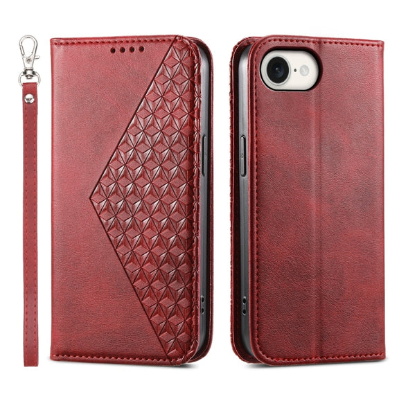 For iPhone 16e Cubic Grid Calf Texture Magnetic Leather Phone Case(Red)