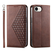 For iPhone 16e Cubic Grid Calf Texture Magnetic Leather Phone Case(Brown)