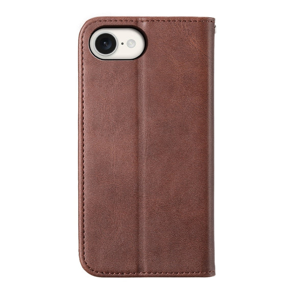 For iPhone 16e Cubic Grid Calf Texture Magnetic Leather Phone Case(Brown)