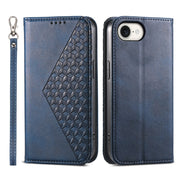 For iPhone 16e Cubic Grid Calf Texture Magnetic Leather Phone Case(Blue)