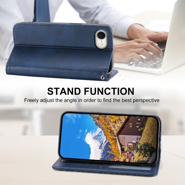 For iPhone 16e Cubic Grid Calf Texture Magnetic Leather Phone Case(Blue)