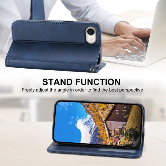 For iPhone 16e Cubic Grid Calf Texture Magnetic Leather Phone Case(Blue)