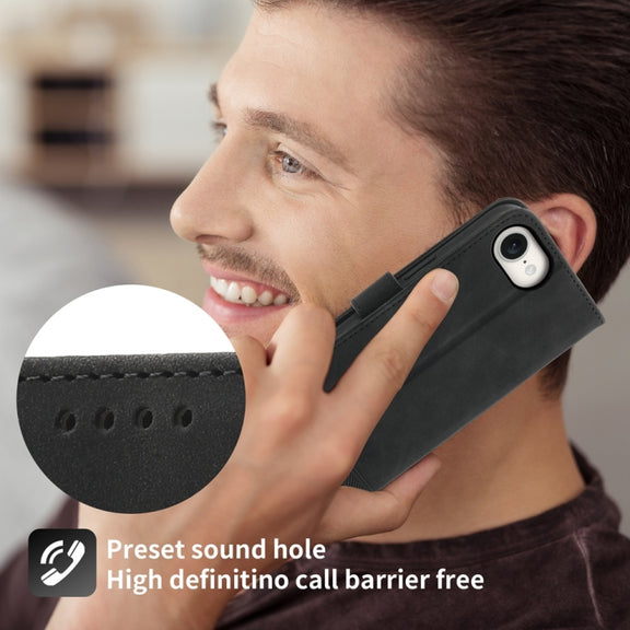 For iPhone 16e Dierfeng Dream Line TPU + PU Leather Phone Case(Black)