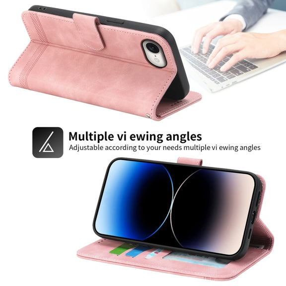 For iPhone 16e Dierfeng Dream Line TPU Hybrid PU Leather Phone Case(Pink)