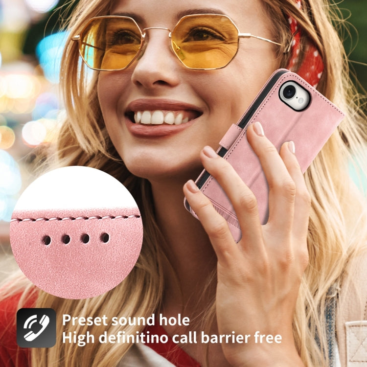 For iPhone 16e Dierfeng Dream Line TPU Hybrid PU Leather Phone Case(Pink)