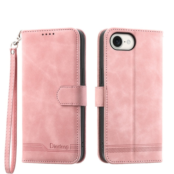 For iPhone 16e Dierfeng Dream Line TPU Hybrid PU Leather Phone Case(Pink)