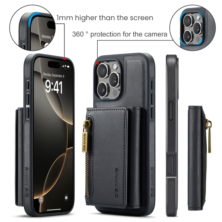 For iPhone 16 Pro Max DG.MING M5 Series Zip RFID Multi Card Detachable Leather Phone Case(Black)