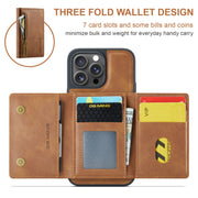 For iPhone 16 Pro Max DG.MING M5 Series Zip RFID Multi Card Detachable Leather Phone Case(Brown)