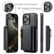 For iPhone 16 Pro DG.MING M5 Series Zip RFID Multi Card Detachable Leather Phone Case(Black)