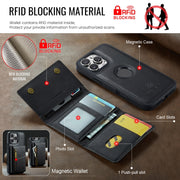For iPhone 16 Pro DG.MING M5 Series Zip RFID Multi Card Detachable Leather Phone Case(Black)