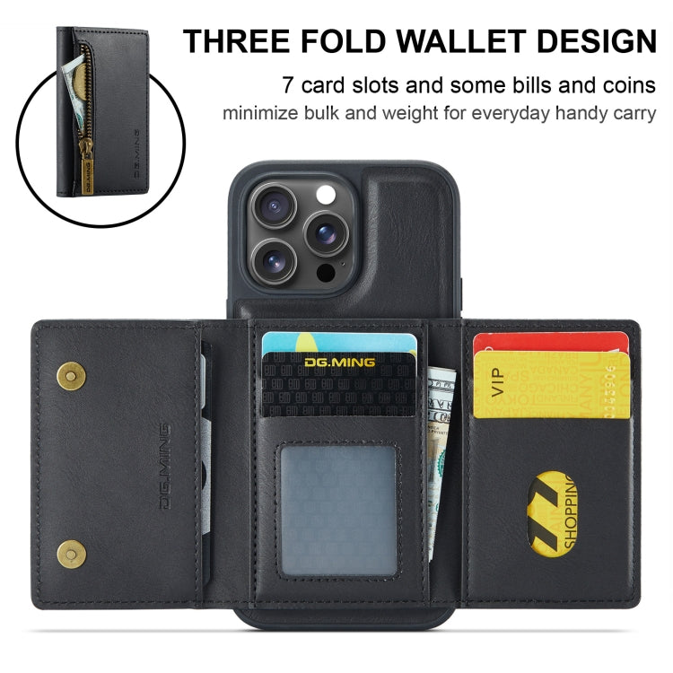 For iPhone 16 Pro DG.MING M5 Series Zip RFID Multi Card Detachable Leather Phone Case(Black)