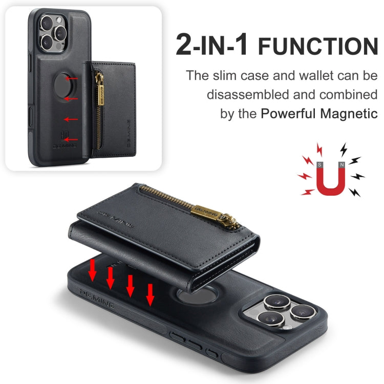 For iPhone 16 Pro DG.MING M5 Series Zip RFID Multi Card Detachable Leather Phone Case(Black)