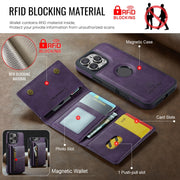 For iPhone 16 Pro DG.MING M5 Series Zip RFID Multi Card Detachable Leather Phone Case(Purple)