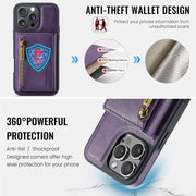 For iPhone 16 Pro DG.MING M5 Series Zip RFID Multi Card Detachable Leather Phone Case(Purple)