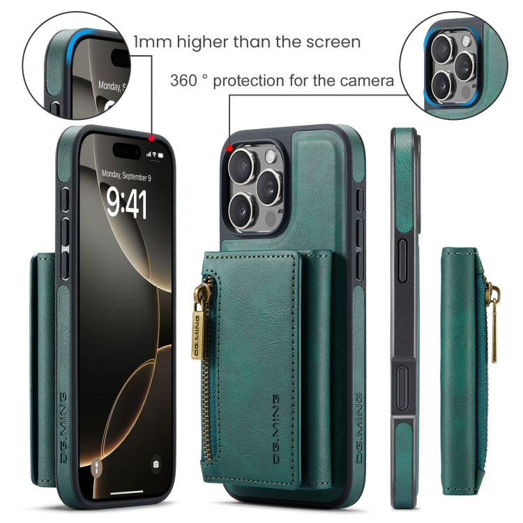 For iPhone 16 Pro DG.MING M5 Series Zip RFID Multi Card Detachable Leather Phone Case(Green)