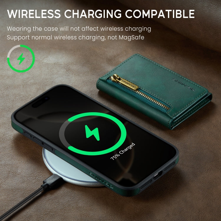 For iPhone 16 Pro DG.MING M5 Series Zip RFID Multi Card Detachable Leather Phone Case(Green)