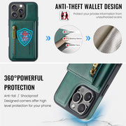 For iPhone 16 Pro DG.MING M5 Series Zip RFID Multi Card Detachable Leather Phone Case(Green)