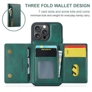 For iPhone 16 Pro DG.MING M5 Series Zip RFID Multi Card Detachable Leather Phone Case(Green)
