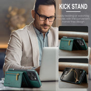 For iPhone 16 Pro DG.MING M5 Series Zip RFID Multi Card Detachable Leather Phone Case(Green)