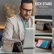 For iPhone 16 Plus DG.MING M5 Series Zip RFID Multi Card Detachable Leather Phone Case(Coffee)