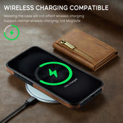 For iPhone 16 DG.MING M5 Series Zip RFID Multi Card Detachable Leather Phone Case(Brown)