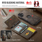For iPhone 16 DG.MING M5 Series Zip RFID Multi Card Detachable Leather Phone Case(Coffee)